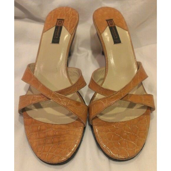 Giorgio's of Palm Beach Orange Tan Alligator Strappy Heels Shoes size 8 M - Picture 1 of 7